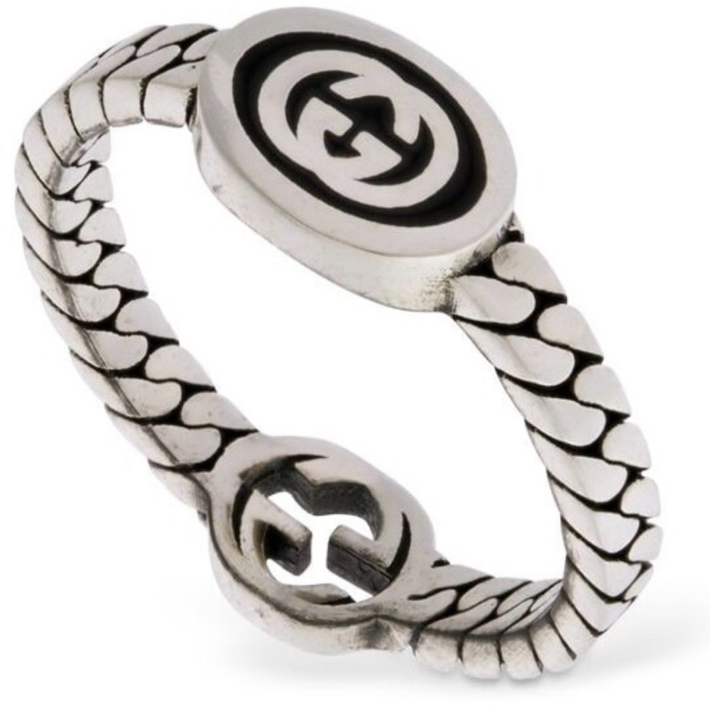 Sterling Silver Enamel Interlocking G Chain Ring